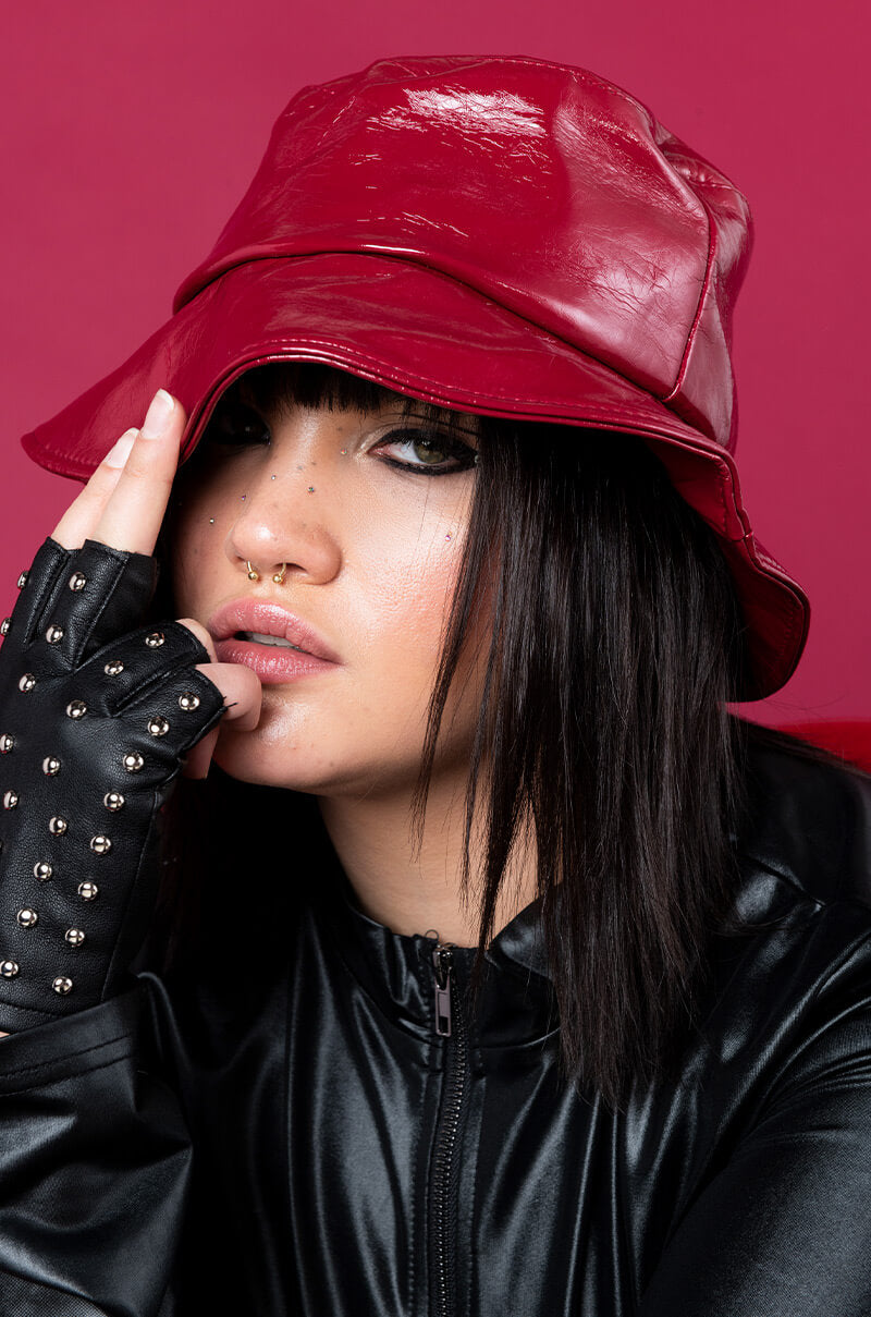 BELLA FAUX LEATHER BUCKET HAT BURGUNDY view 0