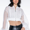 Front View Bella Luna Sheer Stacked Arm Bomber