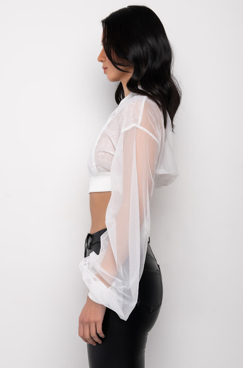 Detail View Bella Luna Sheer Stacked Arm Bomber