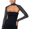 Front View Bella Rhinestone Ultra Crop Mock Neck Layering Top