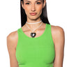 Front View Belle Knit Sleeveless Scoop T Shirt In Lime