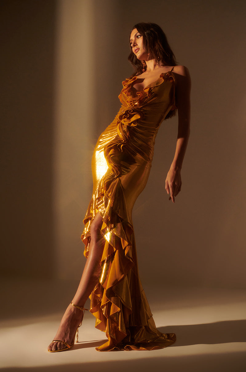 BELLE OF THE BALL METALLIC MAXI DRESS AKIRA BELLE OF THE BALL METALLIC MAXI DRESS AKIRA