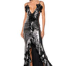 Front View Belle Of The Ball Metallic Trumpet Maxi Dress