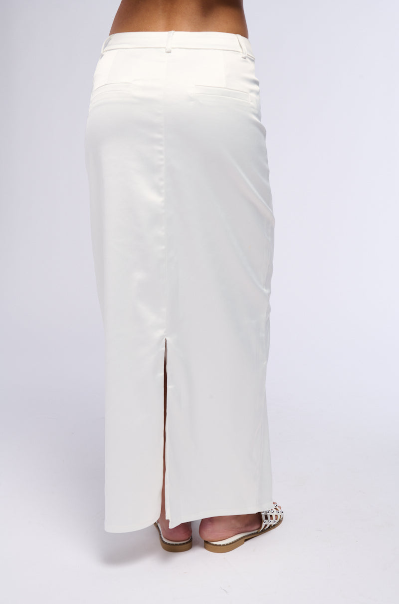 Detail View Bellissima Satin Finish Maxi Skirt In White