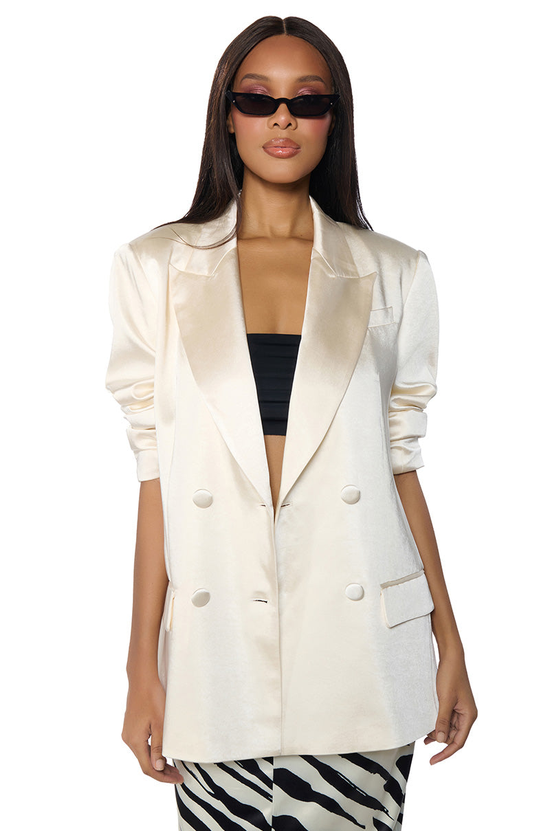 Front View Belmond Satin Oversized Dressy Blazer