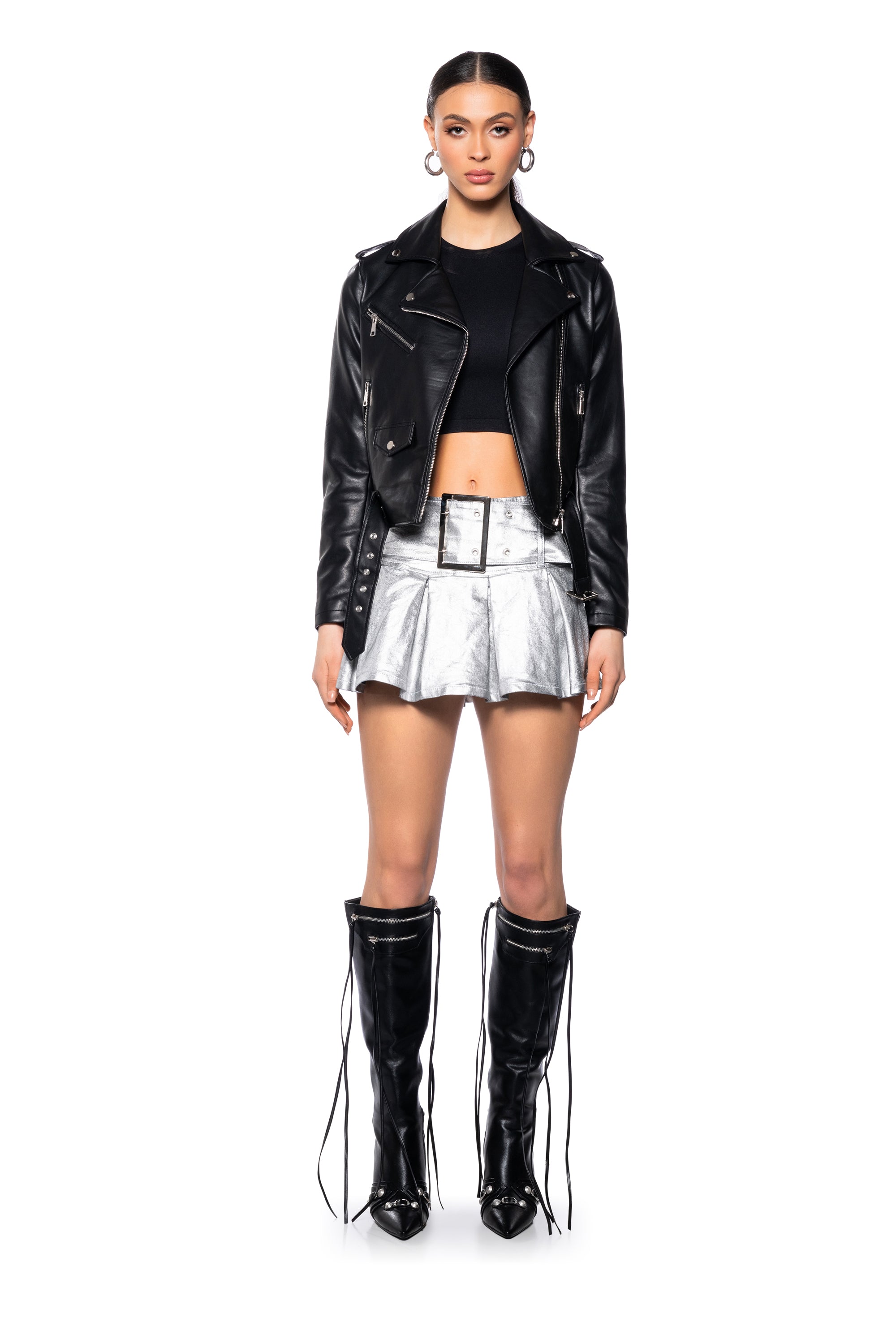Extra View Belted Micro Metallic Mini Skirt