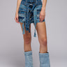 Front View Belted Multi Denim Mini Skort