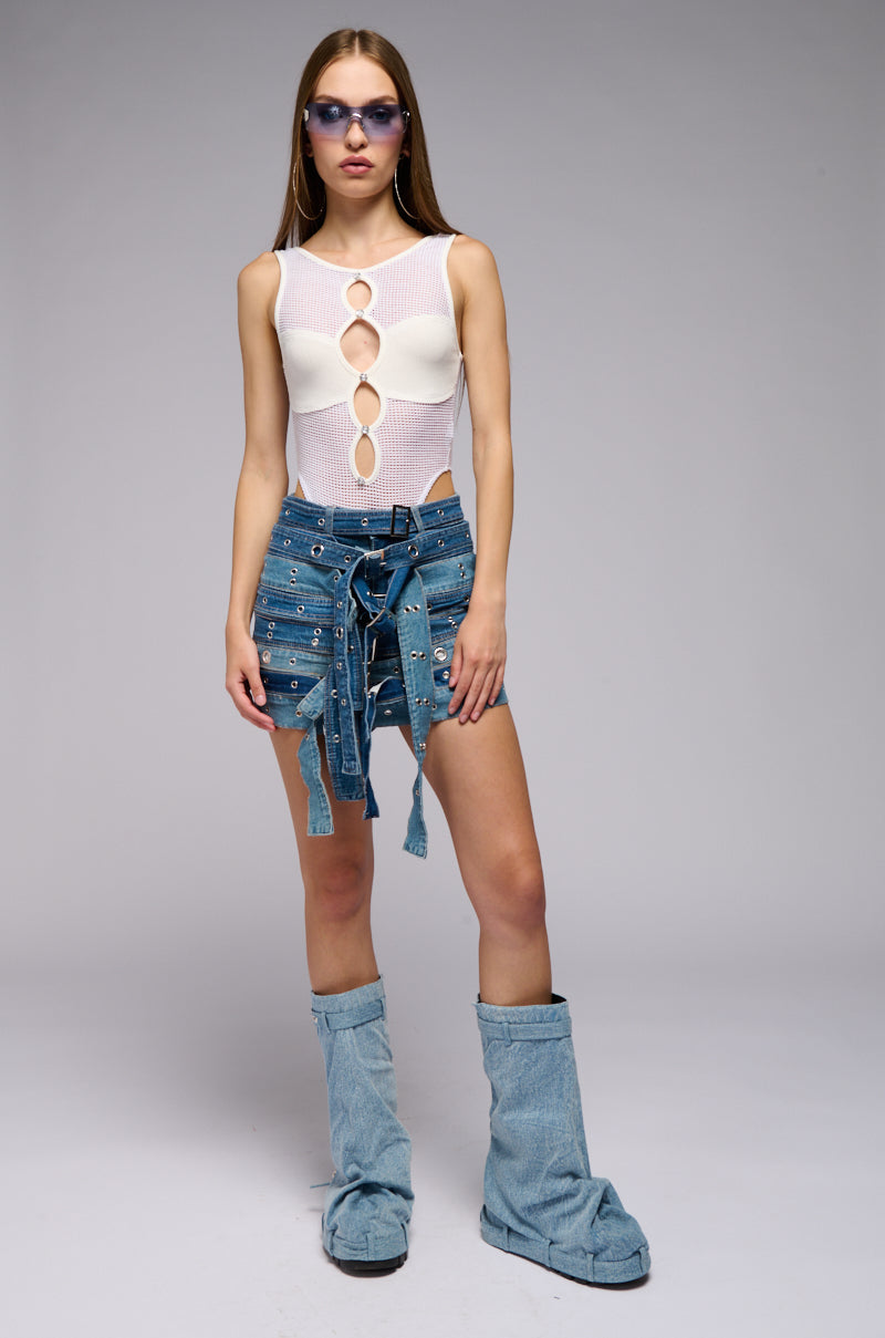 Full View Belted Multi Denim Mini Skort 5