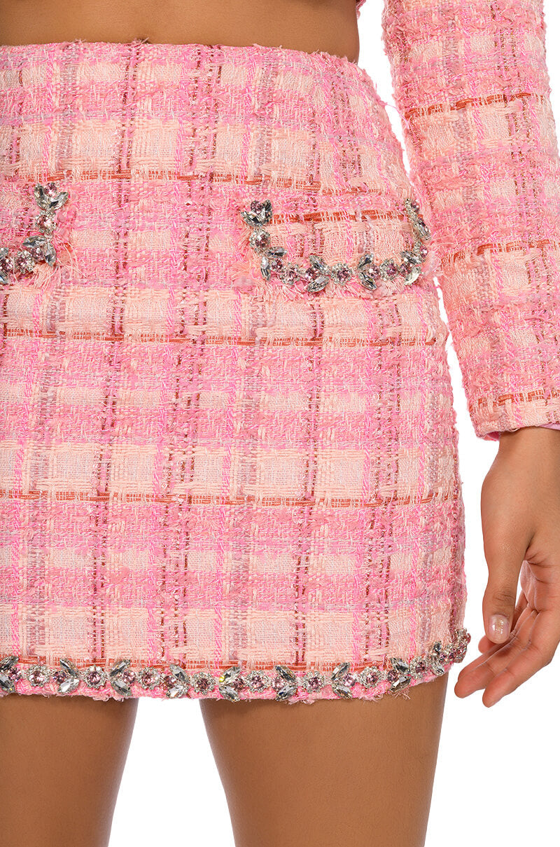 Extra View Bend And Snap Two Piece Tweed Blazer Mini Skirt Set