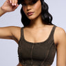 Front View Berlin Mineral Wash Corset Tank In Dark Brown