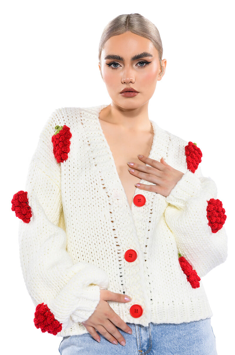 Side View Berries Button Cardigan