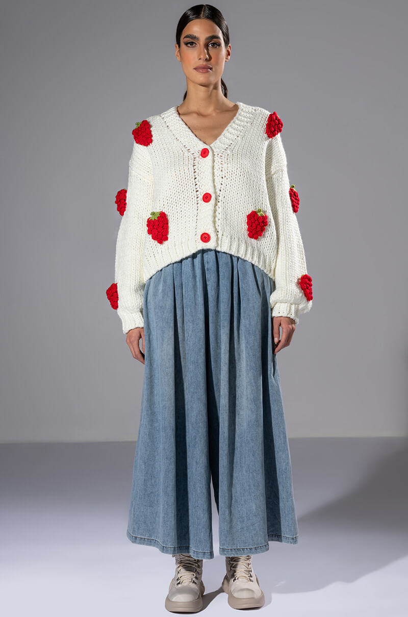 Back View Berries Button Cardigan