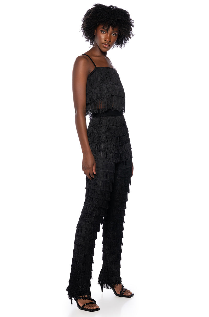 Back View Best Ever Fringe Tank Top In Black