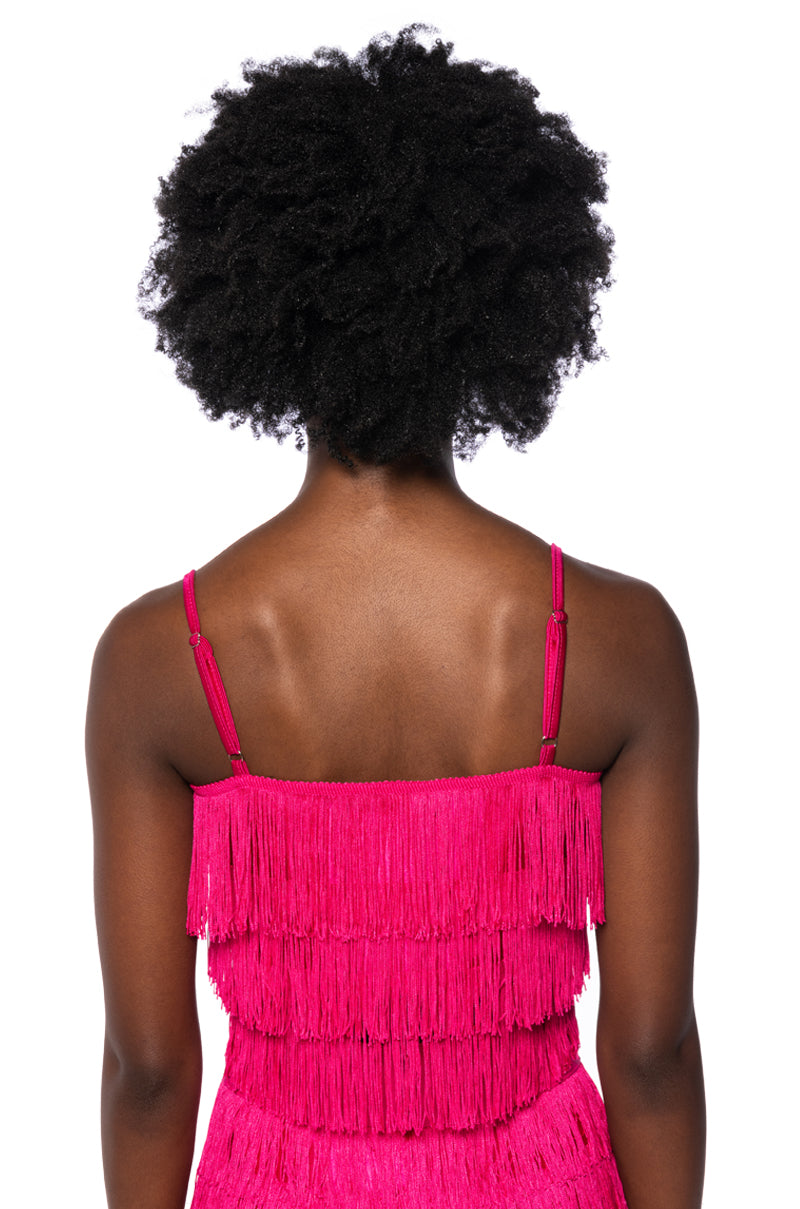 Extra View Best Ever Fringe Tank Top In Fuchsia