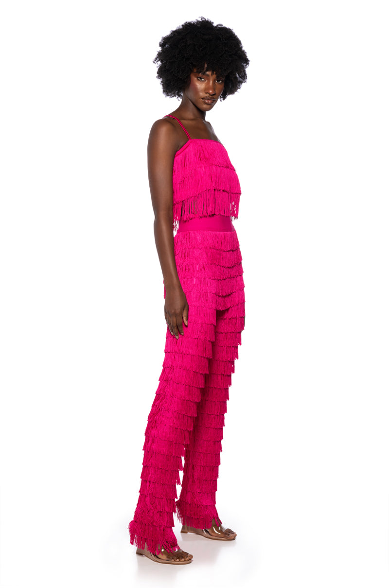 Full View Best Ever Fringe Wide Leg Pant In Fuchsia