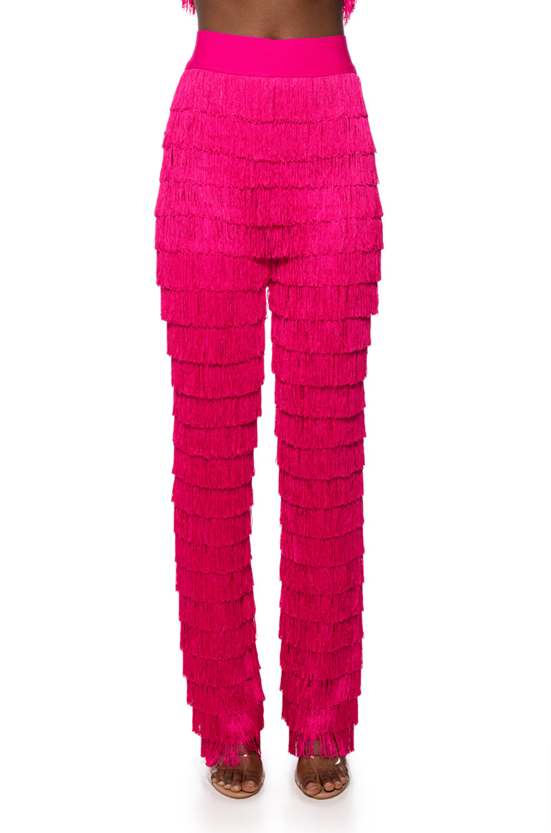 Extra View Best Ever Fringe Wide Leg Pant In Fuchsia