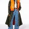 Front View Best Of Both Worlds Puffer Vest And Convertible Peplum Trench