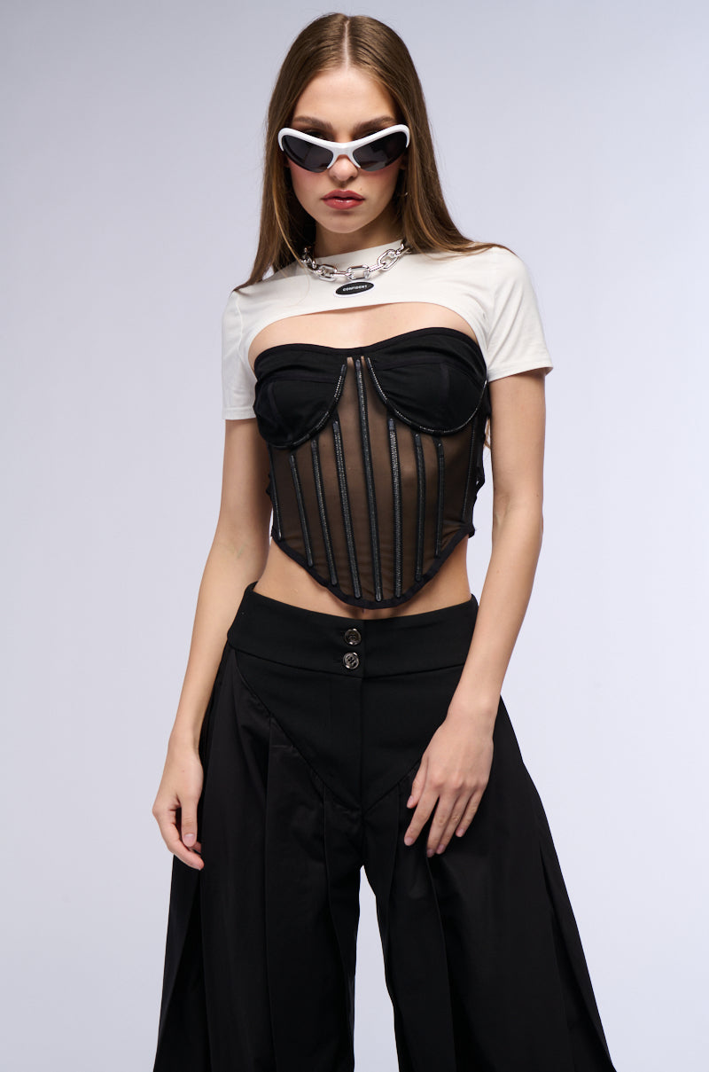 Front View Best Of The Last Corset Set With Crop Tee Overlay