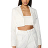 Front View Better Luck Crop Blazer In White