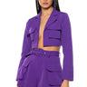 Front View Better Luck Crop Utility Pocket Blazer In Purple