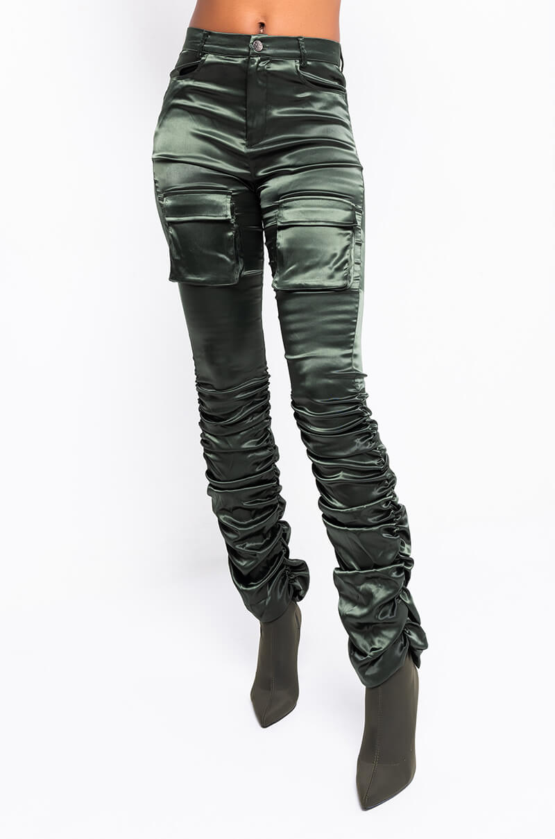 Front View Better Me High Waisted Stretchy Scrunched Ankle Pants in Olive
