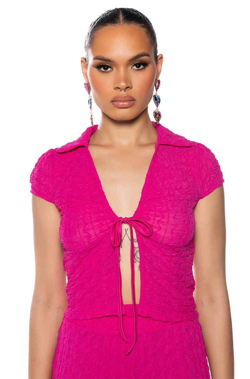 Side View Bianca Tie Front Mesh Top