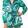 Front View Bianca Tie Waist Romper In Green Multi