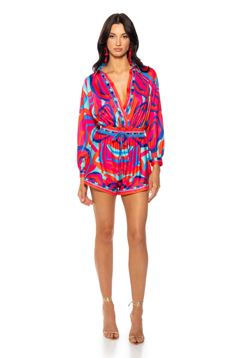 Side View Bianca Tie Waist Romper In Multi