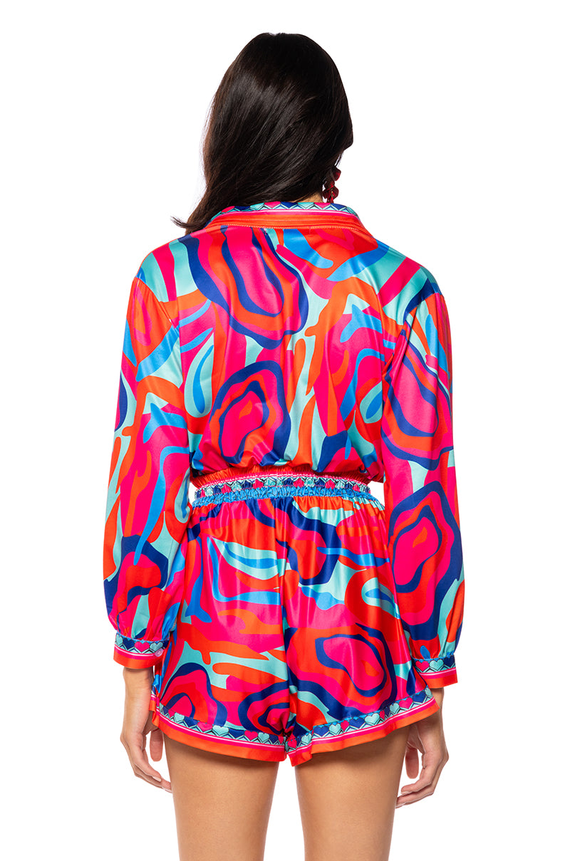 Full View Bianca Tie Waist Romper In Multi