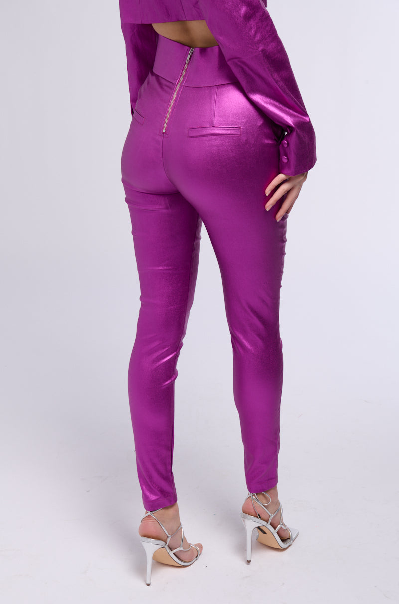 Back View Big Booty High Waist Faux Leather Pant In Neon Purple