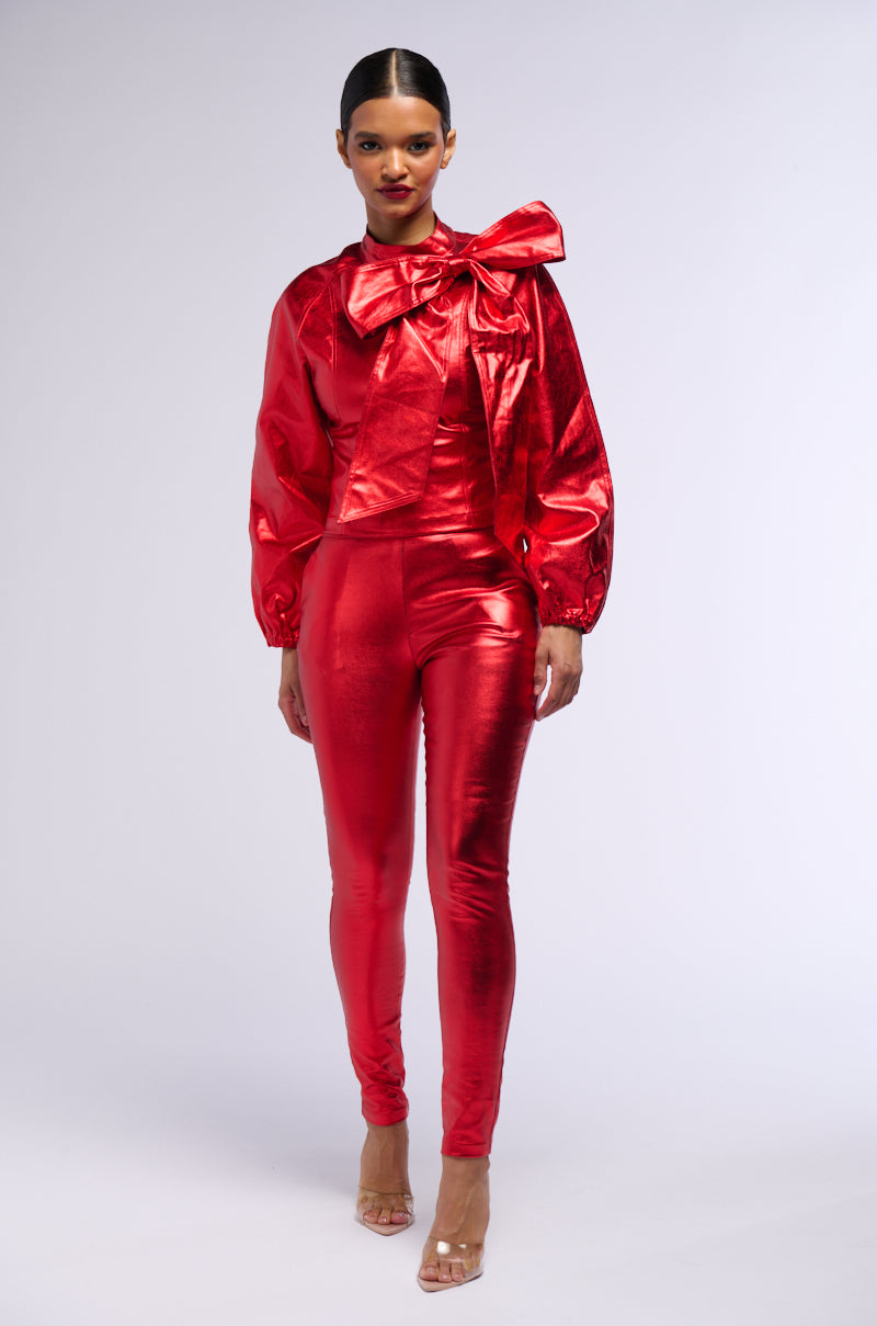 Detail View Big Booty Winnin High Waist Faux Leather Pant In Red