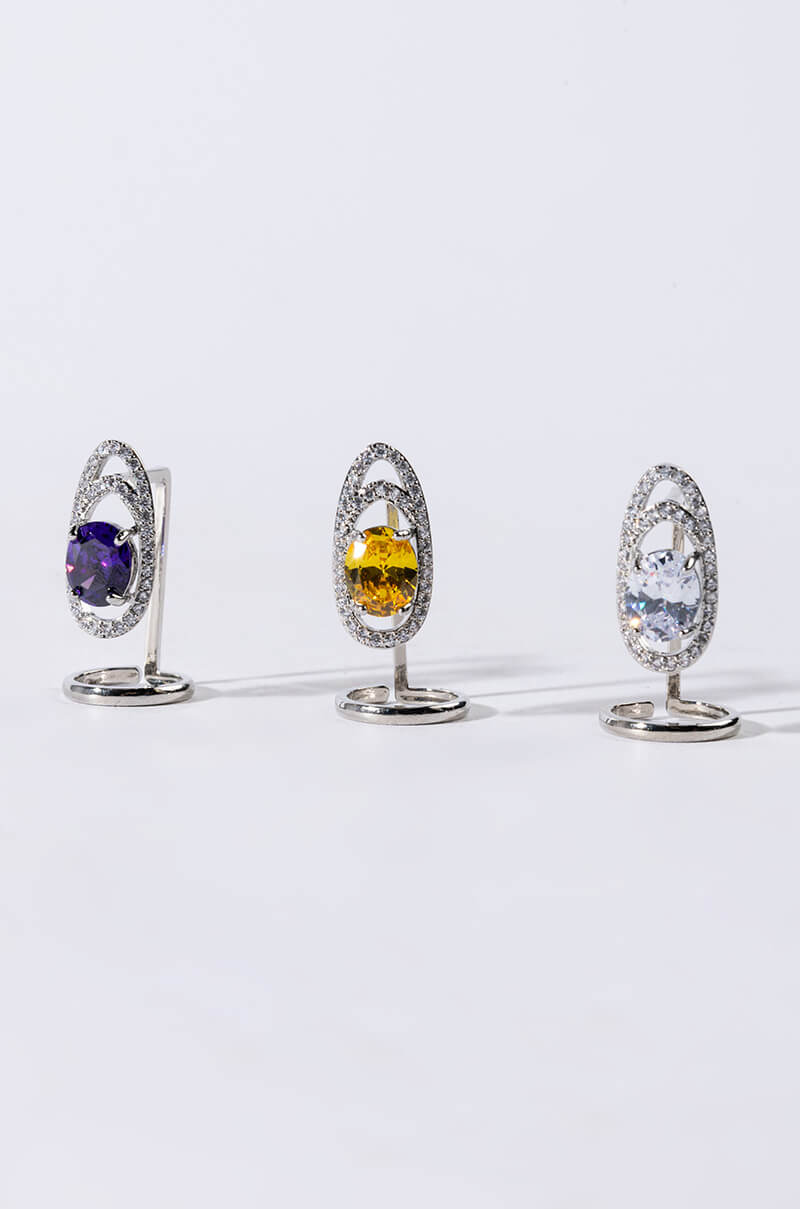 Side View Big Gem Finger Armor Ring Set