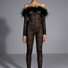 Front View Big Love Feather Detail Lace Jumpsuit