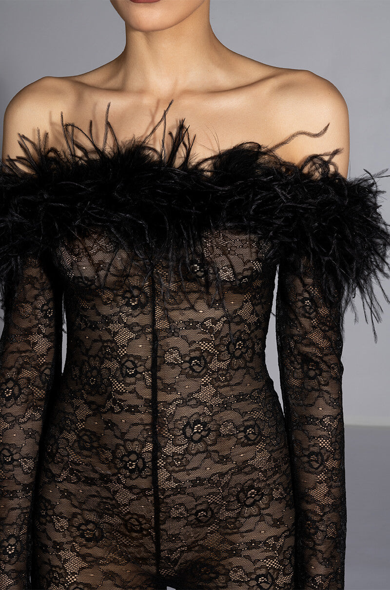 Detail View Big Love Feather Detail Lace Jumpsuit