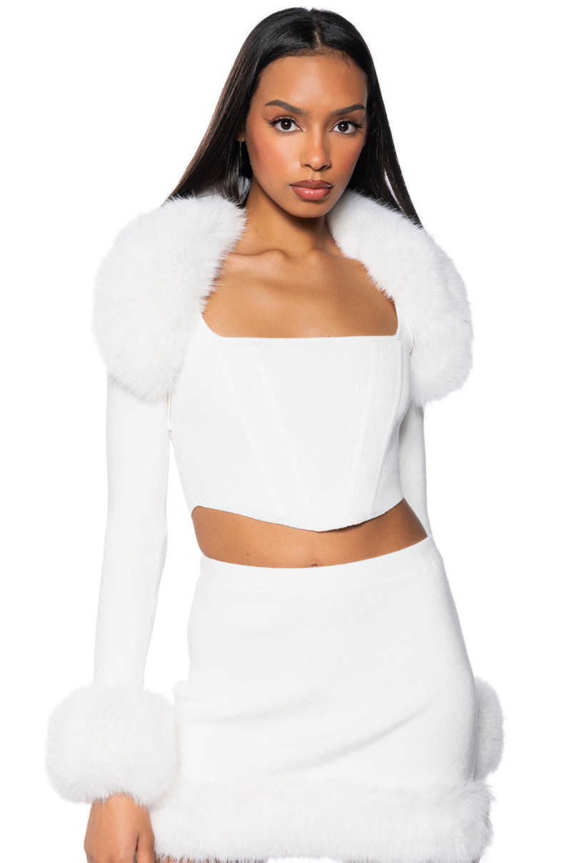 Full View Big Mood Faux Fur Detail Shrug 4