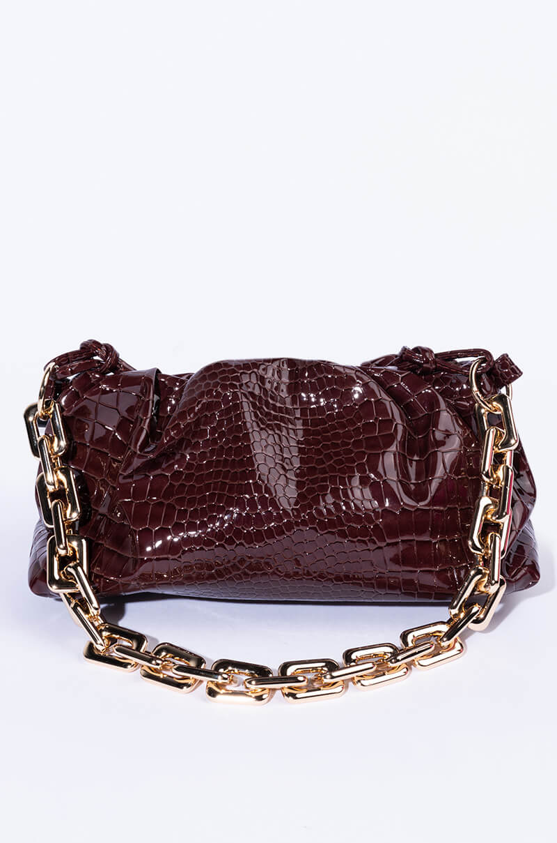Side View Bindi Croc Brown Baguette Bag