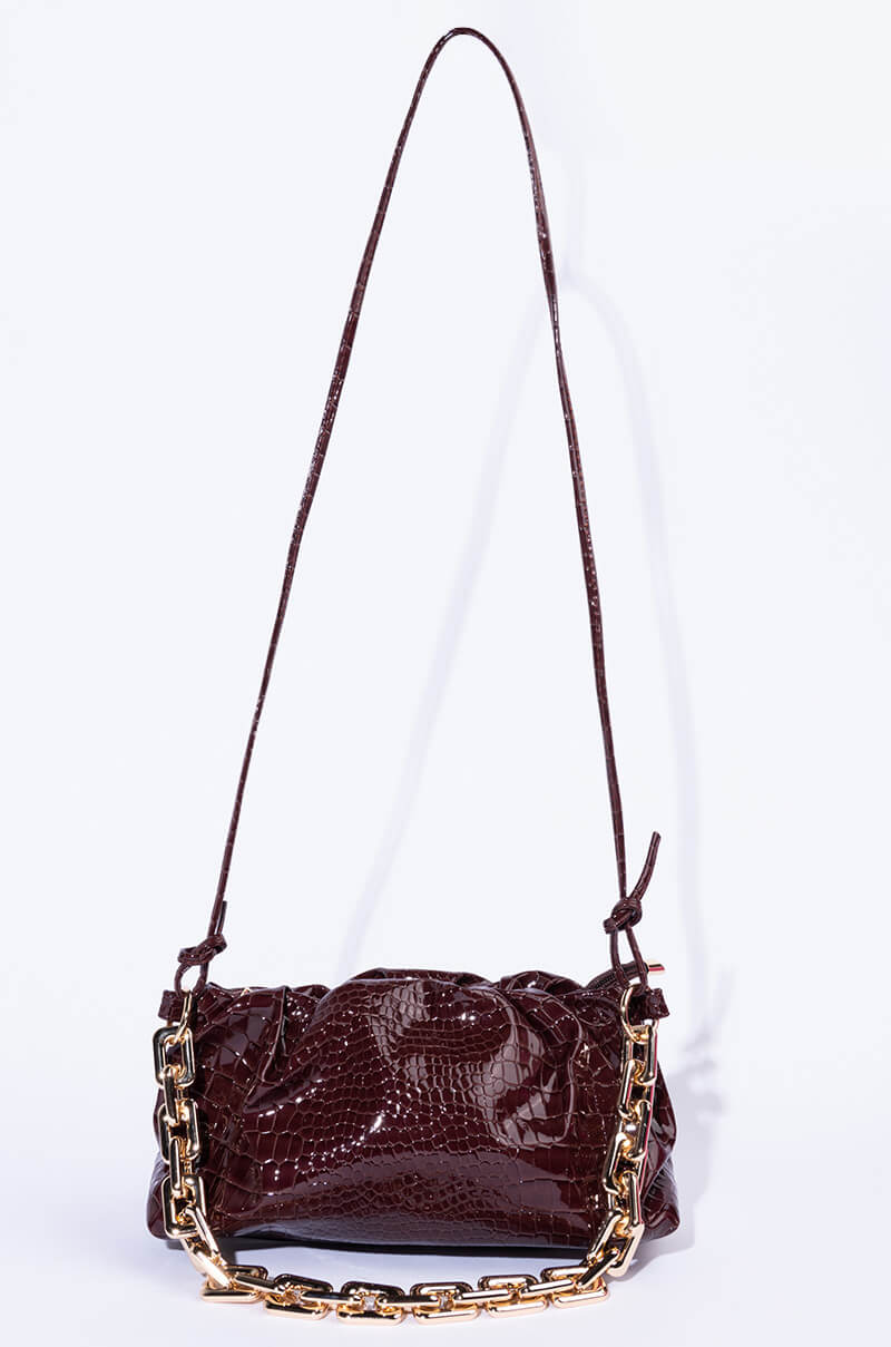 Back View Bindi Croc Brown Baguette Bag