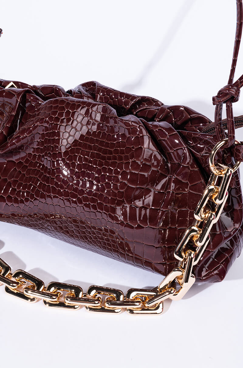 Detail View Bindi Croc Brown Baguette Bag