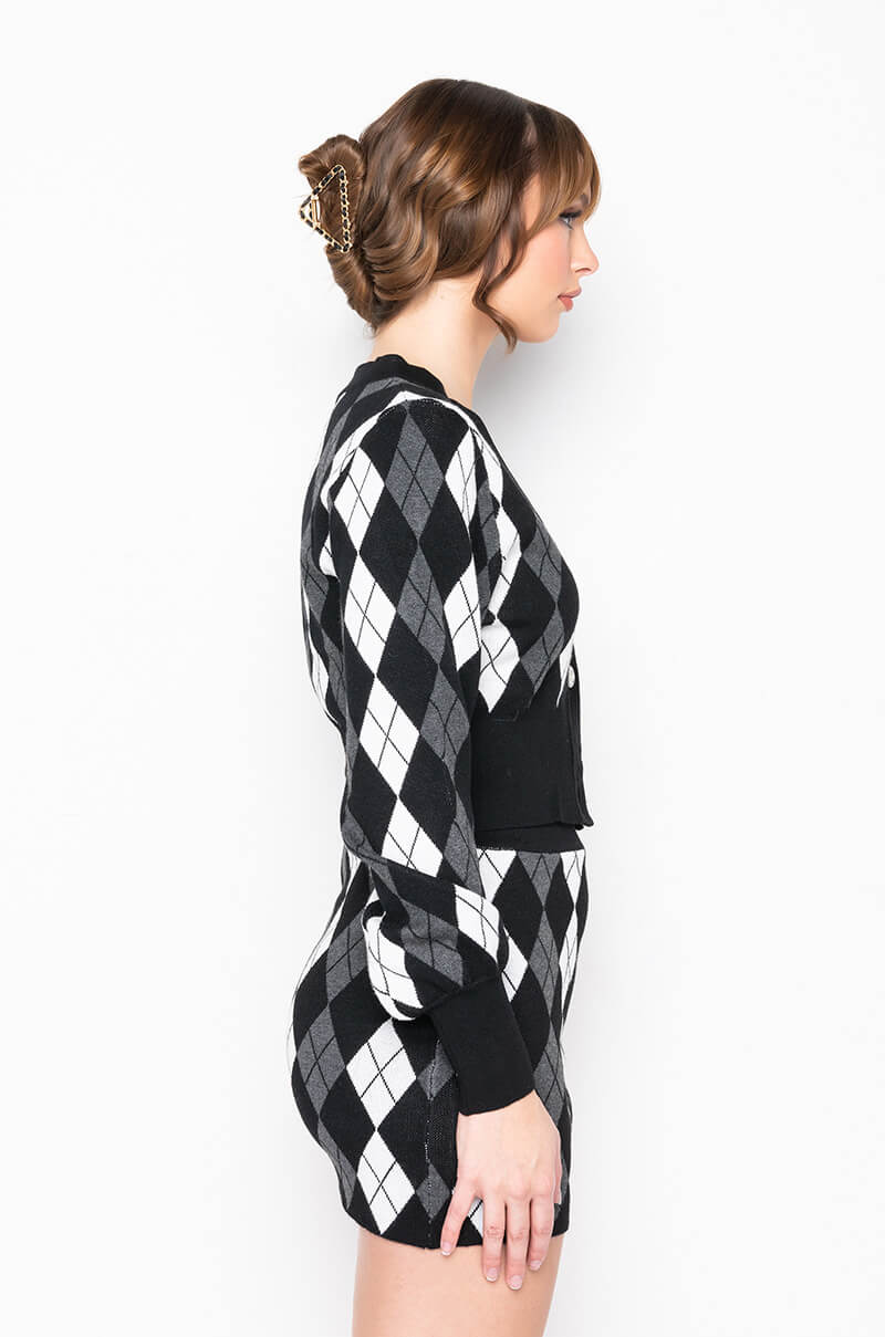 Full View Birdie Argyle Cropped Cardigan