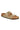 The BIRKENSTOCK ARIZONA BF GOLD features two adjustable buckle straps over the foot, a cork footbed, and a black rubber sole. The tan-colored sandal is positioned at an angle, facing slightly to the left.