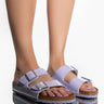 Front View Birkenstock Arizona Patent Purple Fog Birko-flor Sandal