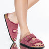 Front View Birkenstock Arizona Shearling Sandal In Maroon