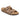 The BIRKENSTOCK ARIZONA TOBACCO OIL LEATHER sandal features a single tan-colored design with two adjustable straps adorned with dark brown buckles. It includes a cork footbed and a textured black sole, prominently displaying the "Birkenstock" brand on the footbed.