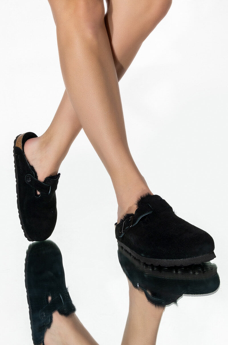 BIRKENSTOCK BOSTON SHEARLING SANDAL IN BLACK view 0