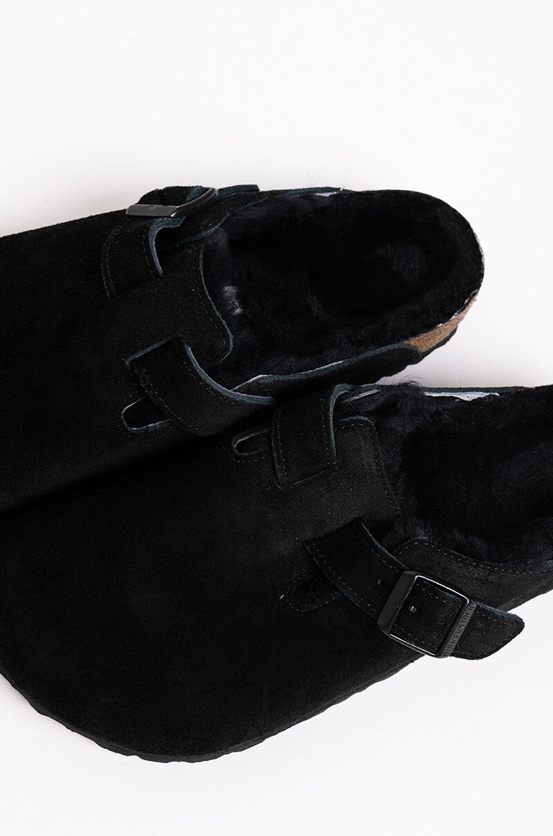 Extra View Birkenstock Boston Shearling Sandal In Black