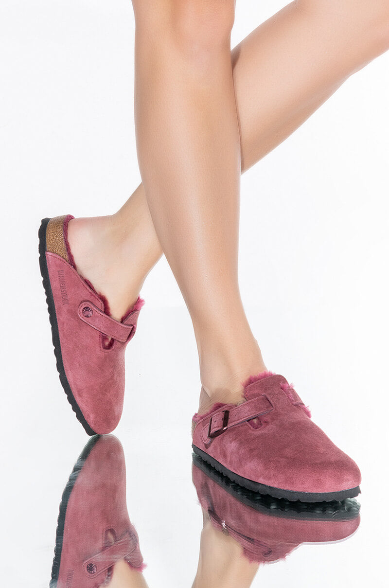 BIRKENSTOCK BOSTON SHEARLING SANDAL IN MAROON view 0