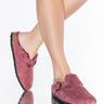 Front View Birkenstock Boston Shearling Sandal In Maroon