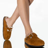 Front View Birkenstock Boston Shearling Sandal In Tan