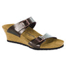 The SEXY CASUAL FLAT is a metallic wedge sandal featuring two adjustable straps with buckle fastenings and a cork footbed. The sandal has "Papillio" branding on the inner footbed, while the black sole includes a textured bottom for enhanced grip.