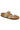 The BIRKENSTOCK MAYARI BF GOLD sandal is depicted with a beige synthetic upper, featuring two adjustable straps and a cork footbed. Designed for comfort and casual wear, it also boasts a textured black rubber sole.